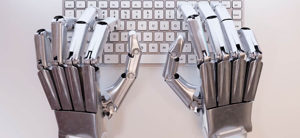 45260623 - robot typing on conceptual keyboard